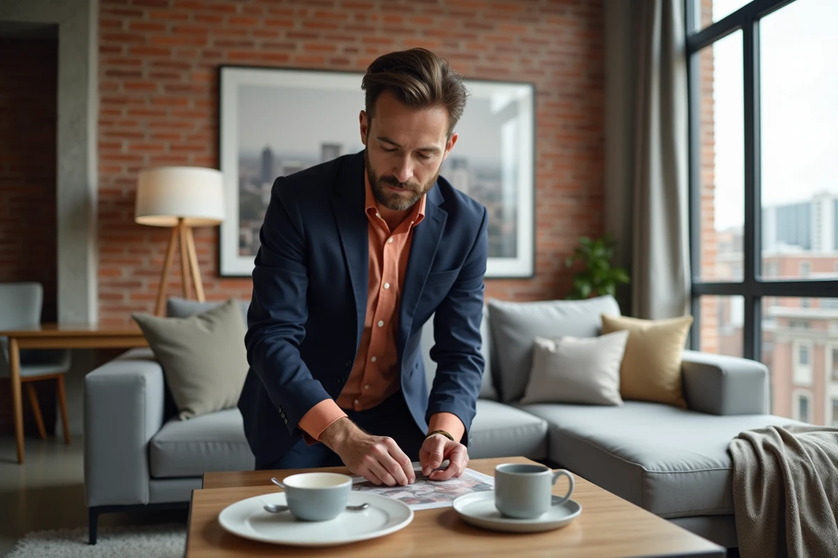 Agent immobilier arrangeant la décoration dans un loft urbain stylé
