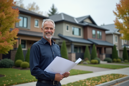 Architecte devant maisons modernes avec toits variés