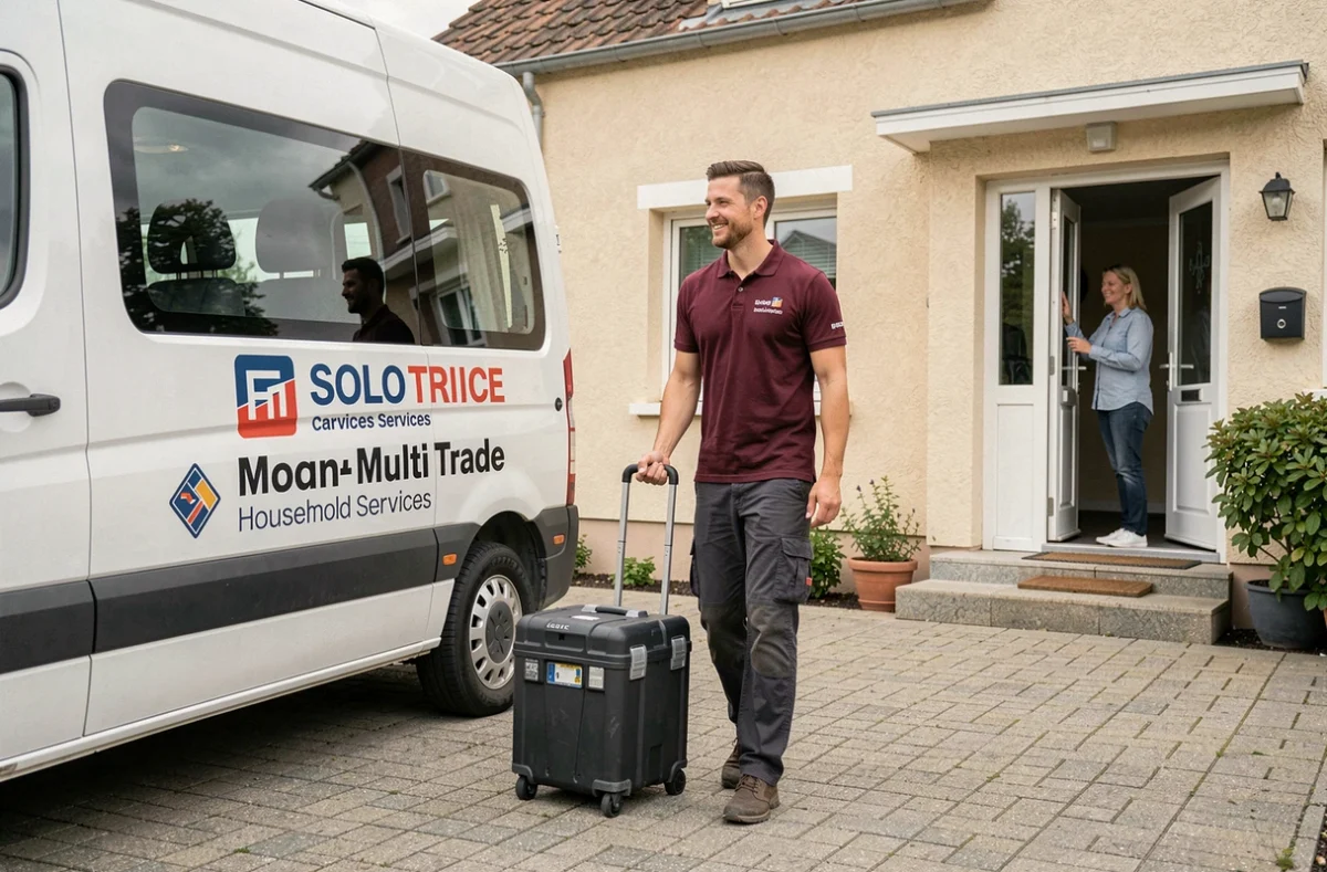 Technicien d'Etienne Services arrivant chez un client en Essonne avec son équipement pour une intervention sur pompe à chaleur