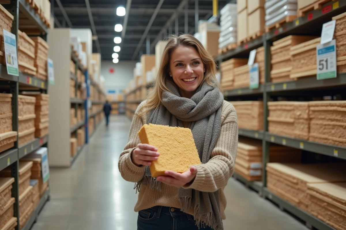 Femme souriante tenant un échantillon d