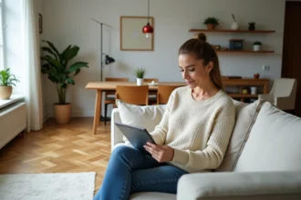 Femme en intérieur en train de revoir des échantillons de décoration