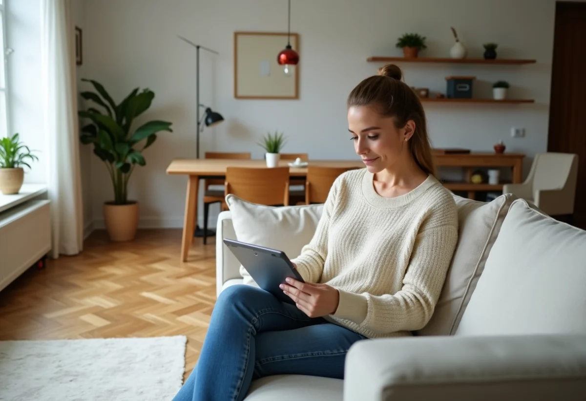 Femme en intérieur en train de revoir des échantillons de décoration