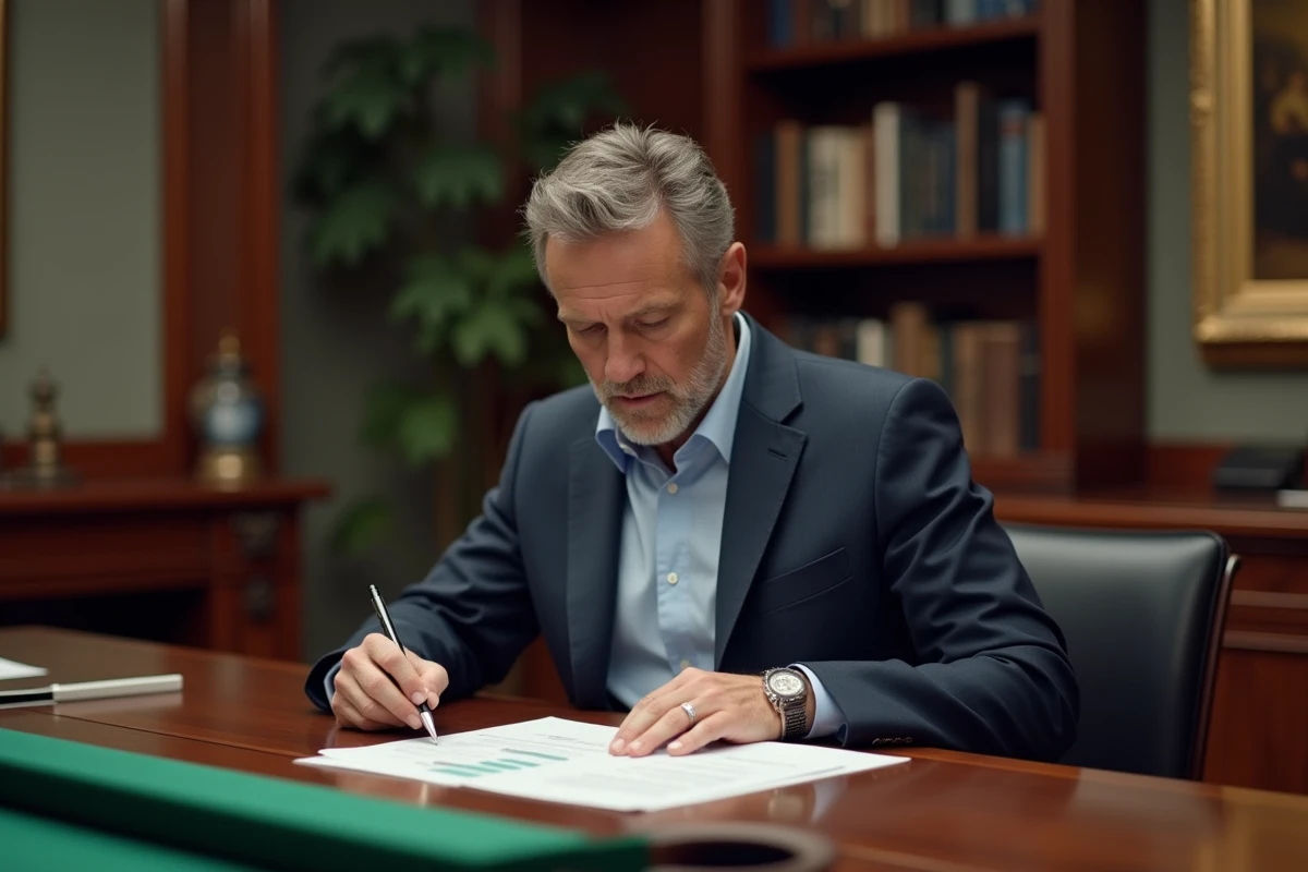 Homme d'affaires en blazer dans un bureau élégant avec billard