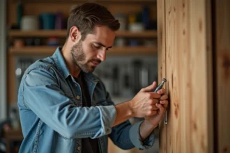 Homme en train de réparer un meuble avec un tournevis dans un atelier