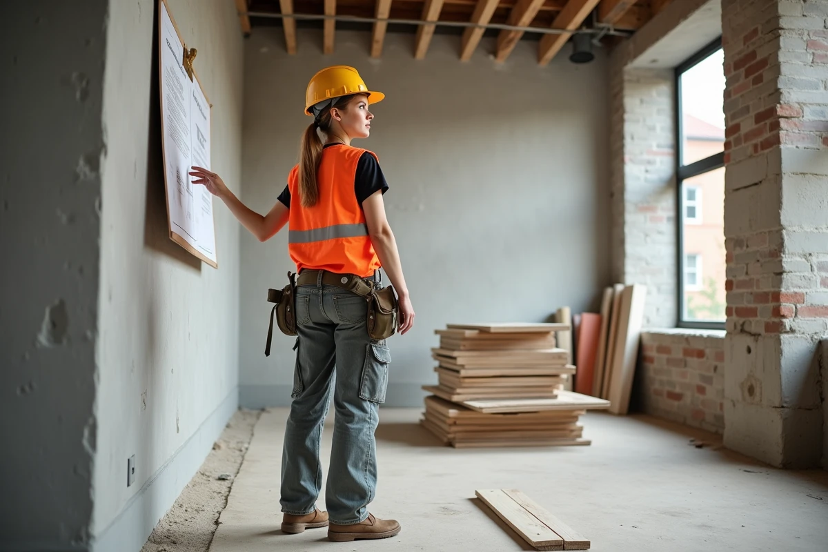 Jeune femme entrepreneure sur un chantier en rénovation