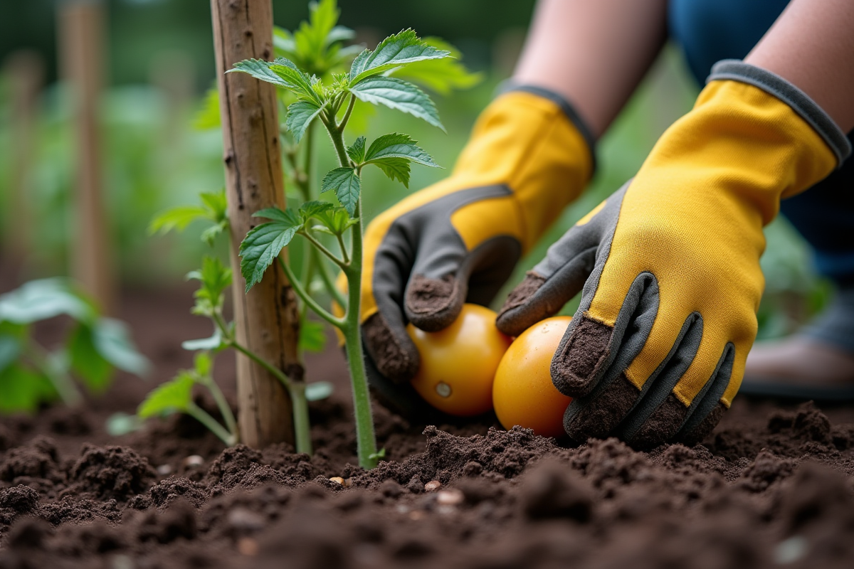 Jeune mains mélangeant peaux de pommes de terre dans la terre