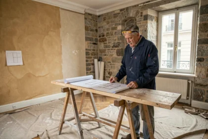 Vue d'ensemble d'un chantier de rénovation dans un appartement lyonnais, illustrant le classement des meilleures entreprises de rénovation dans le Rhône en 2026
