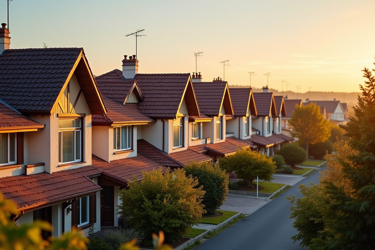 Maisons avec différents types de toits dans un quartier résidentiel